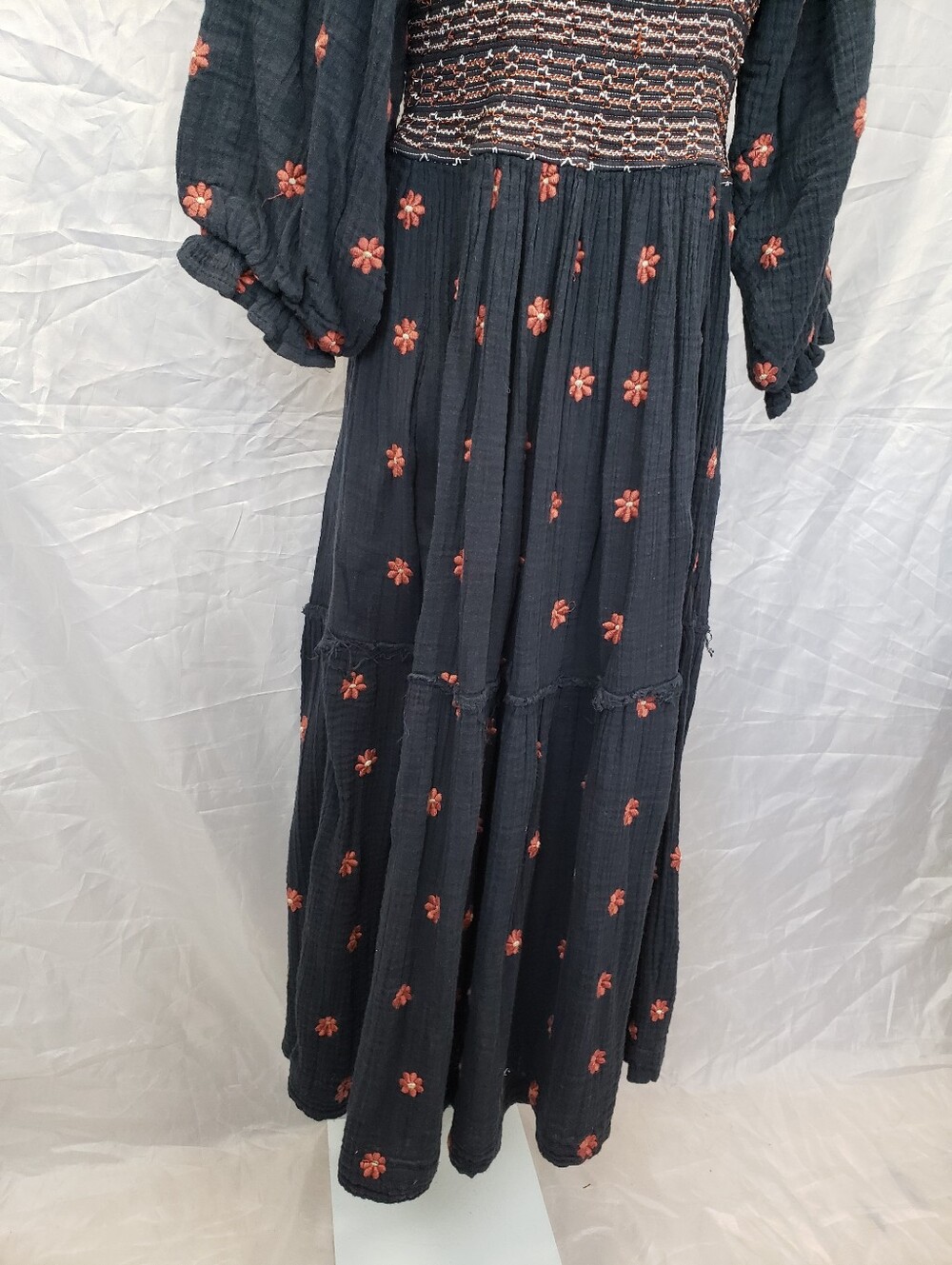 Free People Dahlia Embroidered Maxi Dress Black Combo Smocked Size Medium - Picture 5 of 12